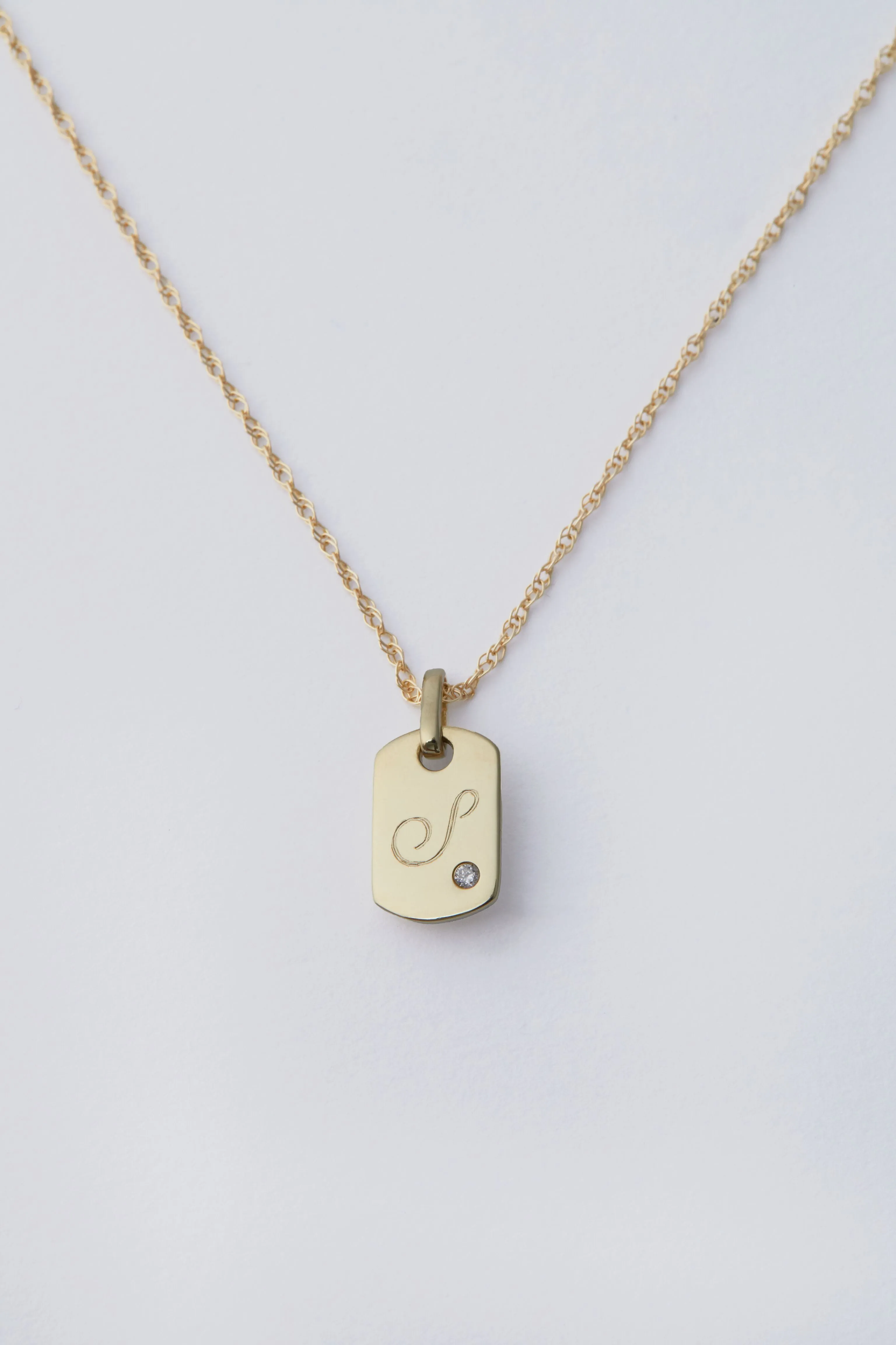 14k Gold Diamond Dog Tag Charm