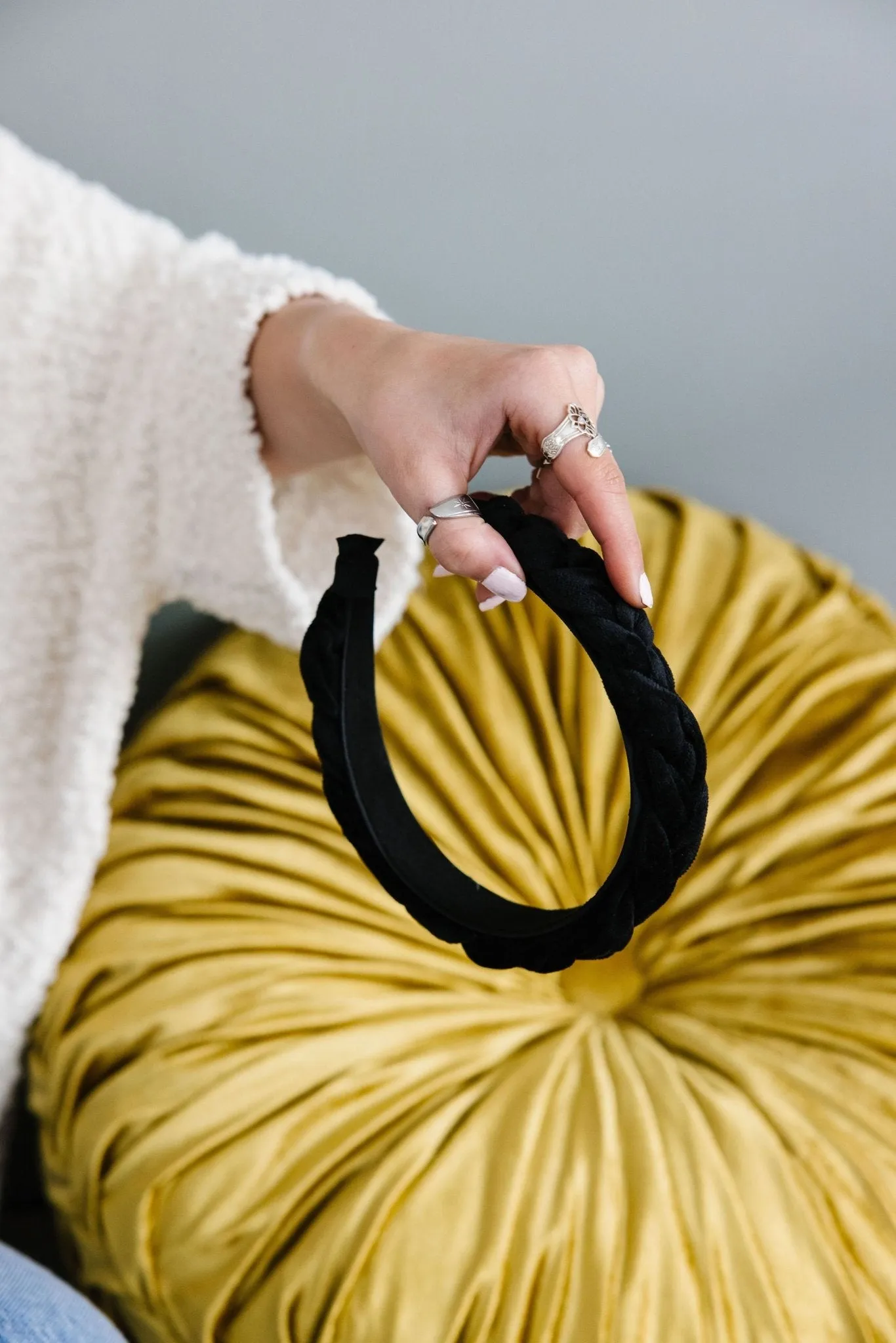 Black Braided Velvet Hard Headband Andi