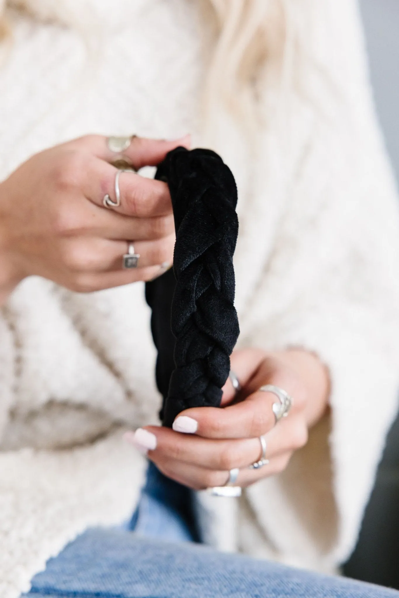 Black Braided Velvet Hard Headband Andi