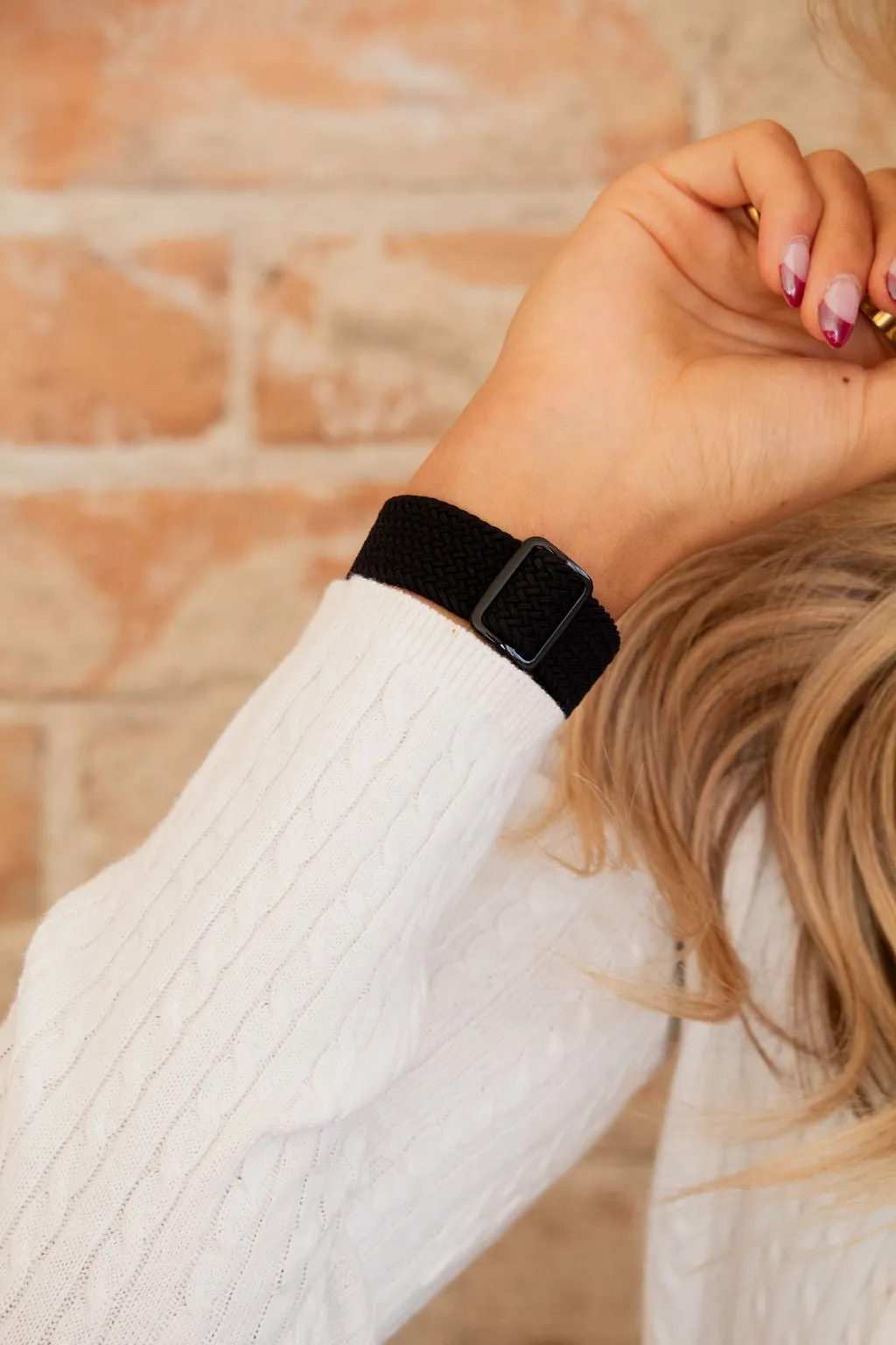 Black Thick Weaved Adjustable Elastic Watch Band Andi