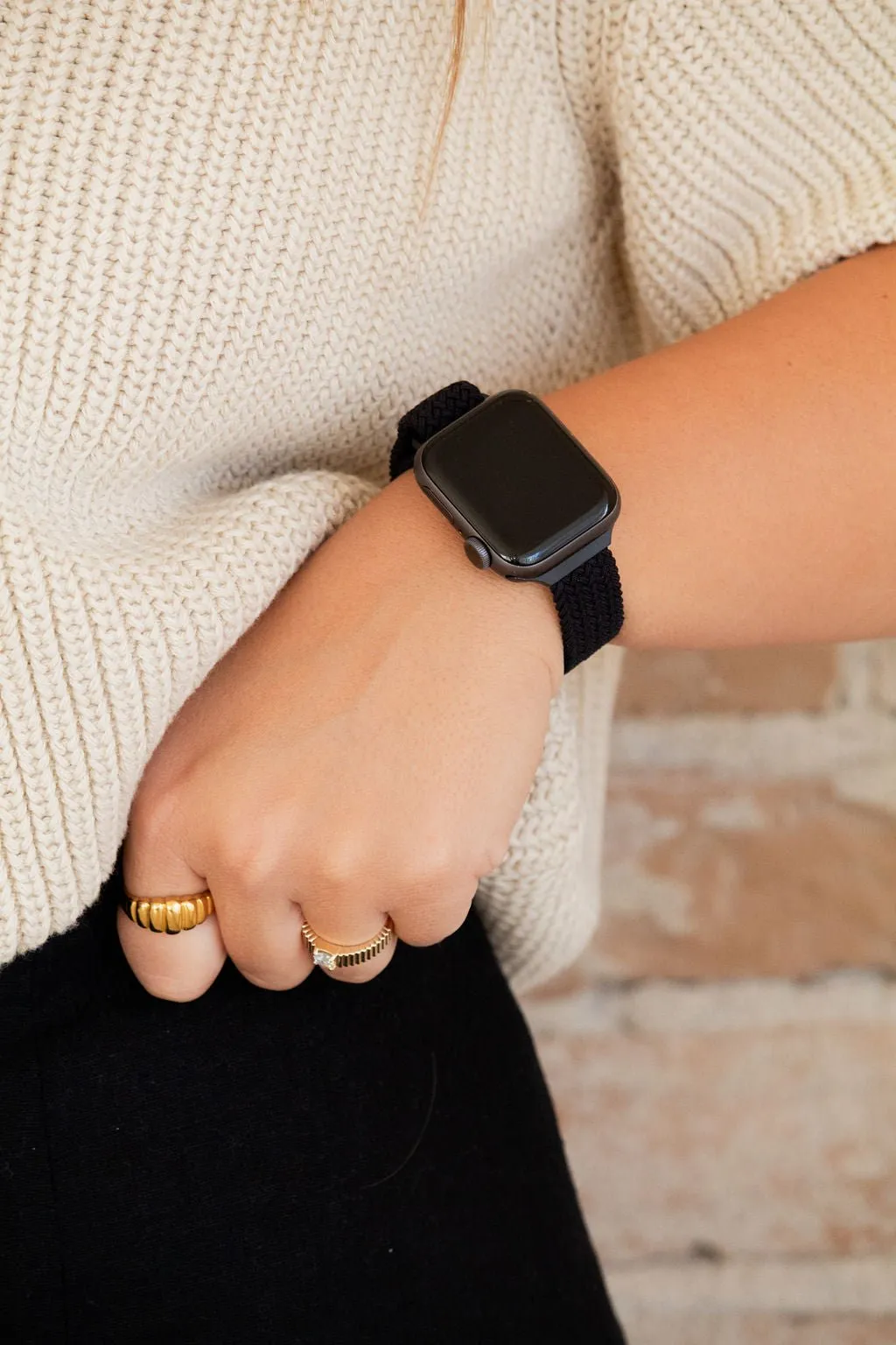 Black Thin Weaved Adjustable Elastic Watch Band Andi