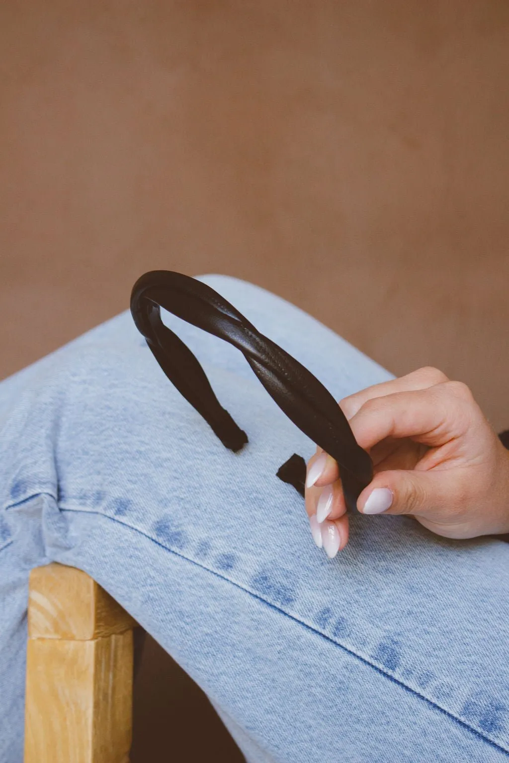 Black Twisted Leather Hard Headband Andi