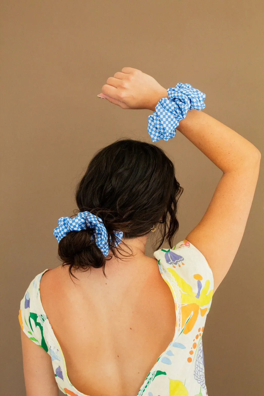 Blue Checkered Jumbo Scrunchie Andi