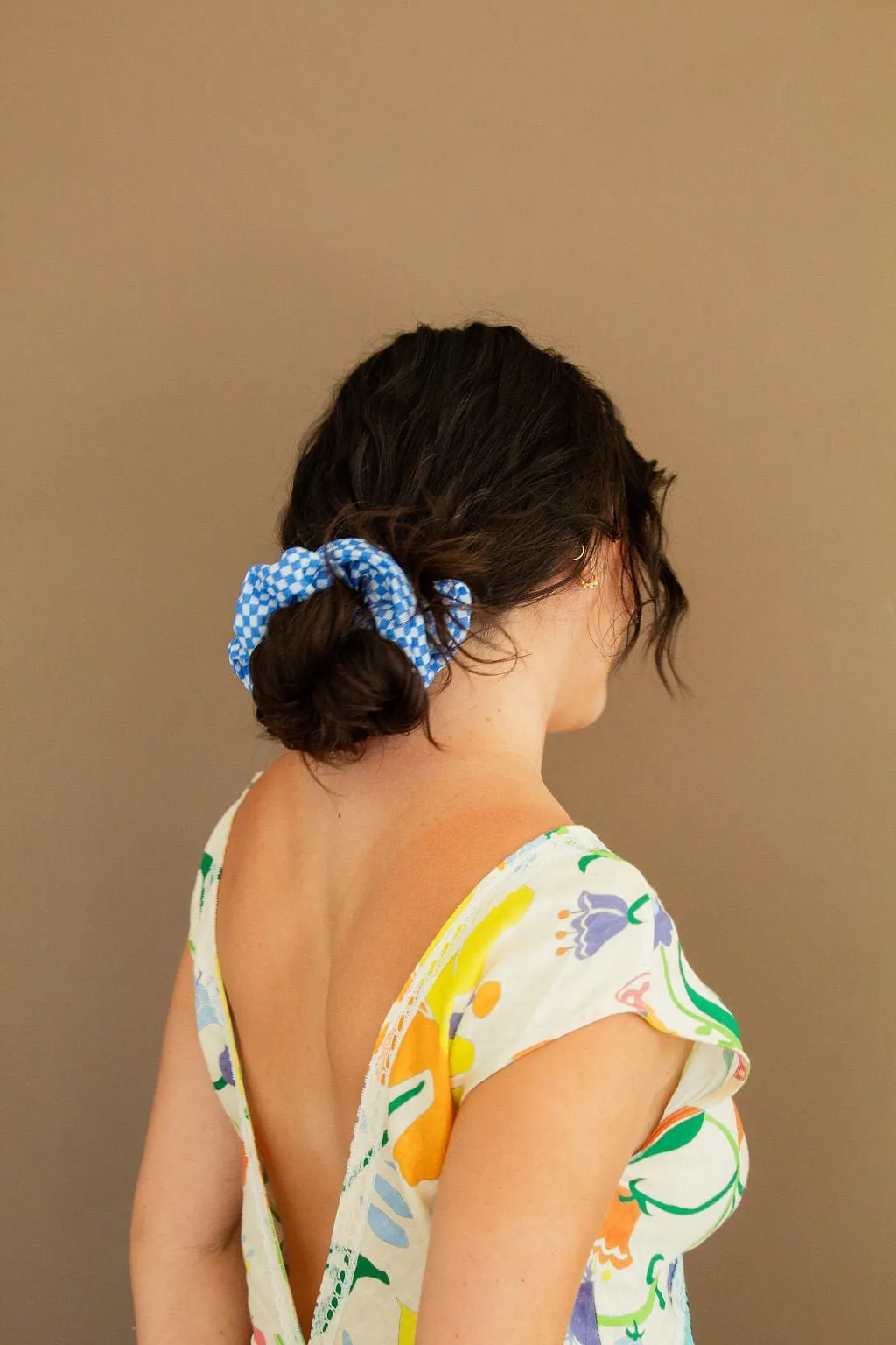 Blue Checkered Jumbo Scrunchie Andi