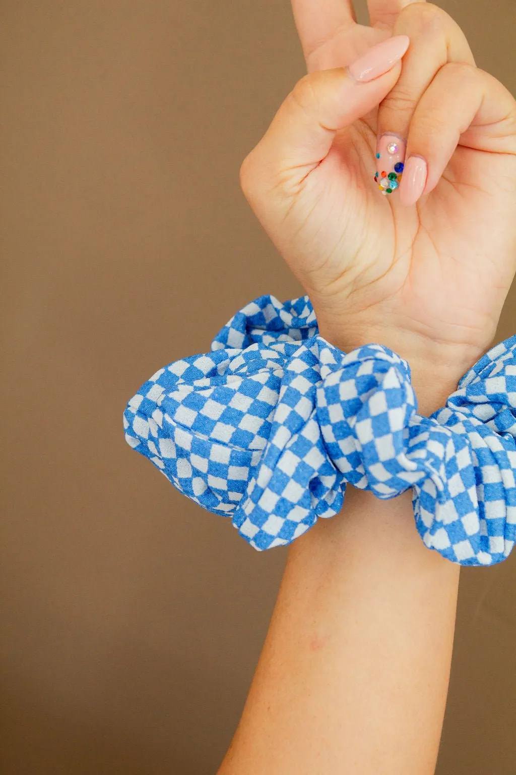 Blue Checkered Jumbo Scrunchie Andi