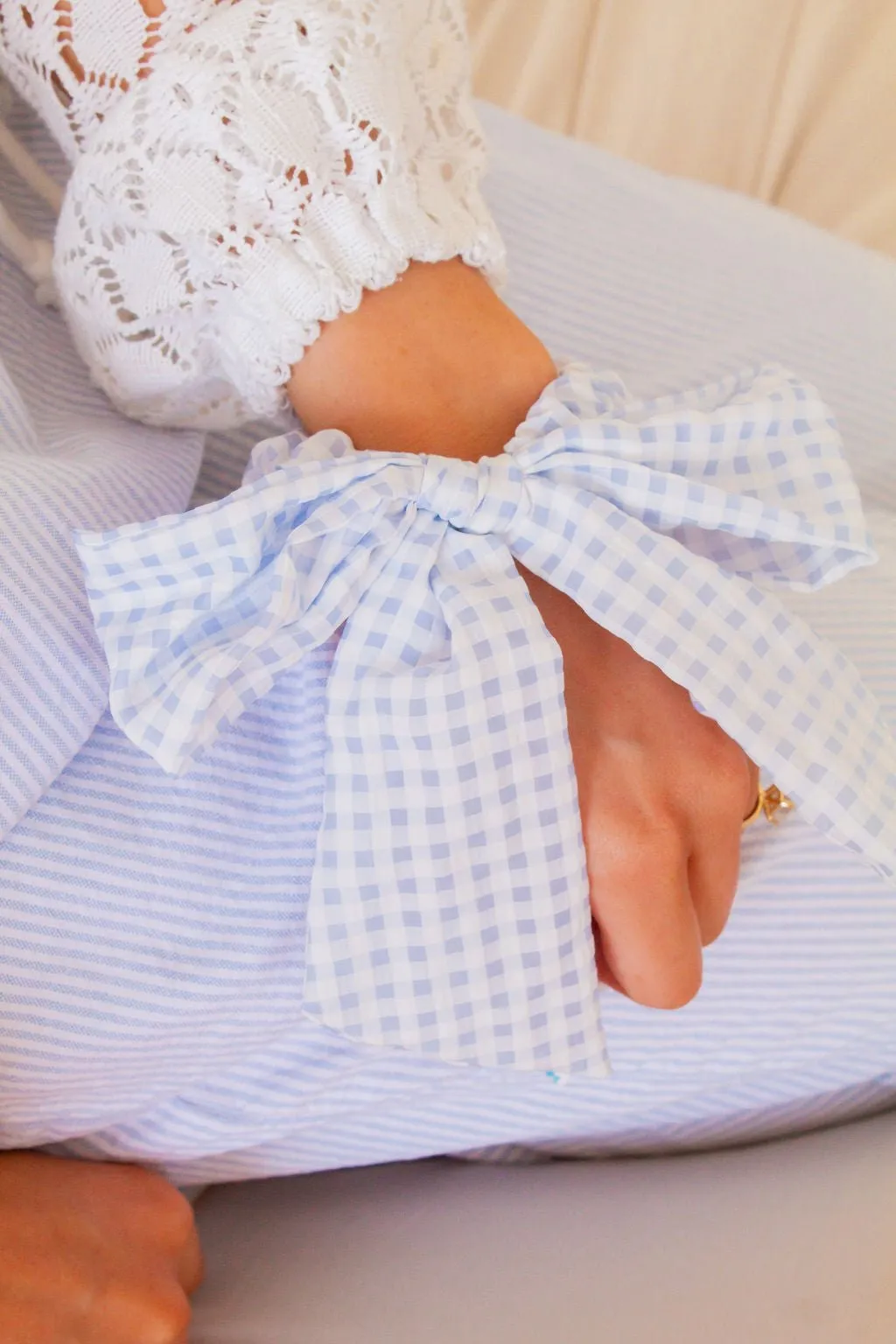 Blue Gingham Long Bow Scrunchie Andi