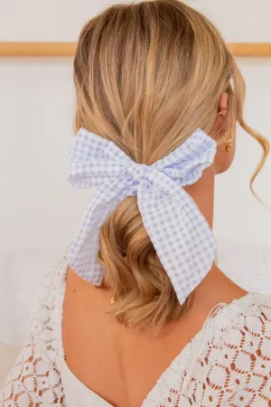 Blue Gingham Long Bow Scrunchie Andi