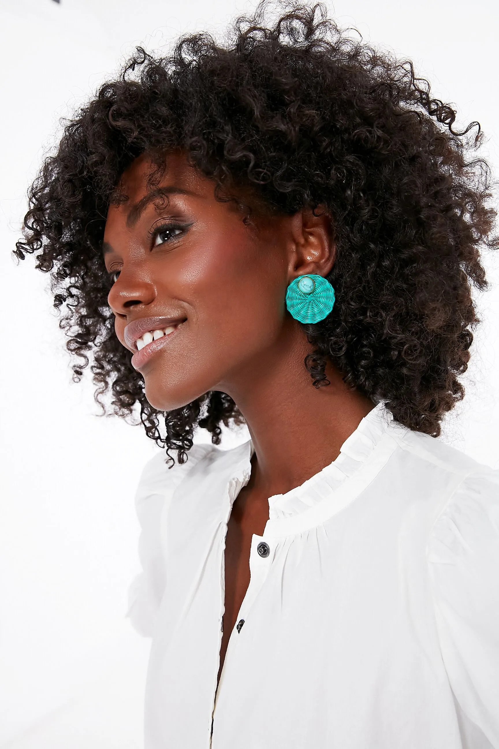 Blue Green Iraca Turquoise Studs