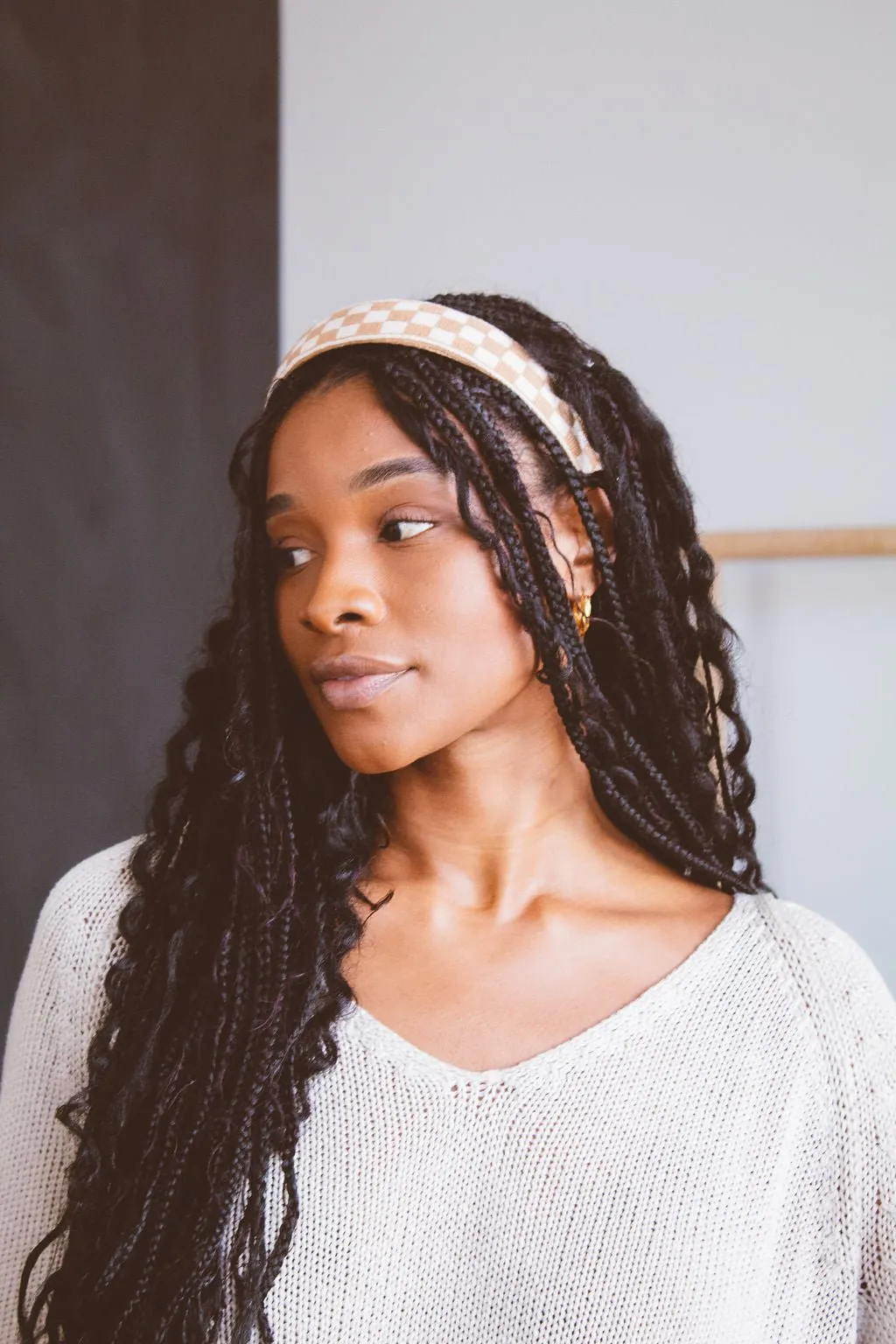 Brown Checkered Hard Headband Andi
