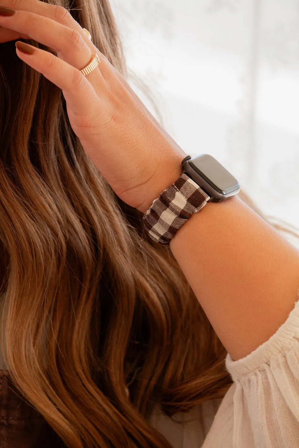 Brown Gingham Scrunchie Band Compatible with Apple Watch Andi