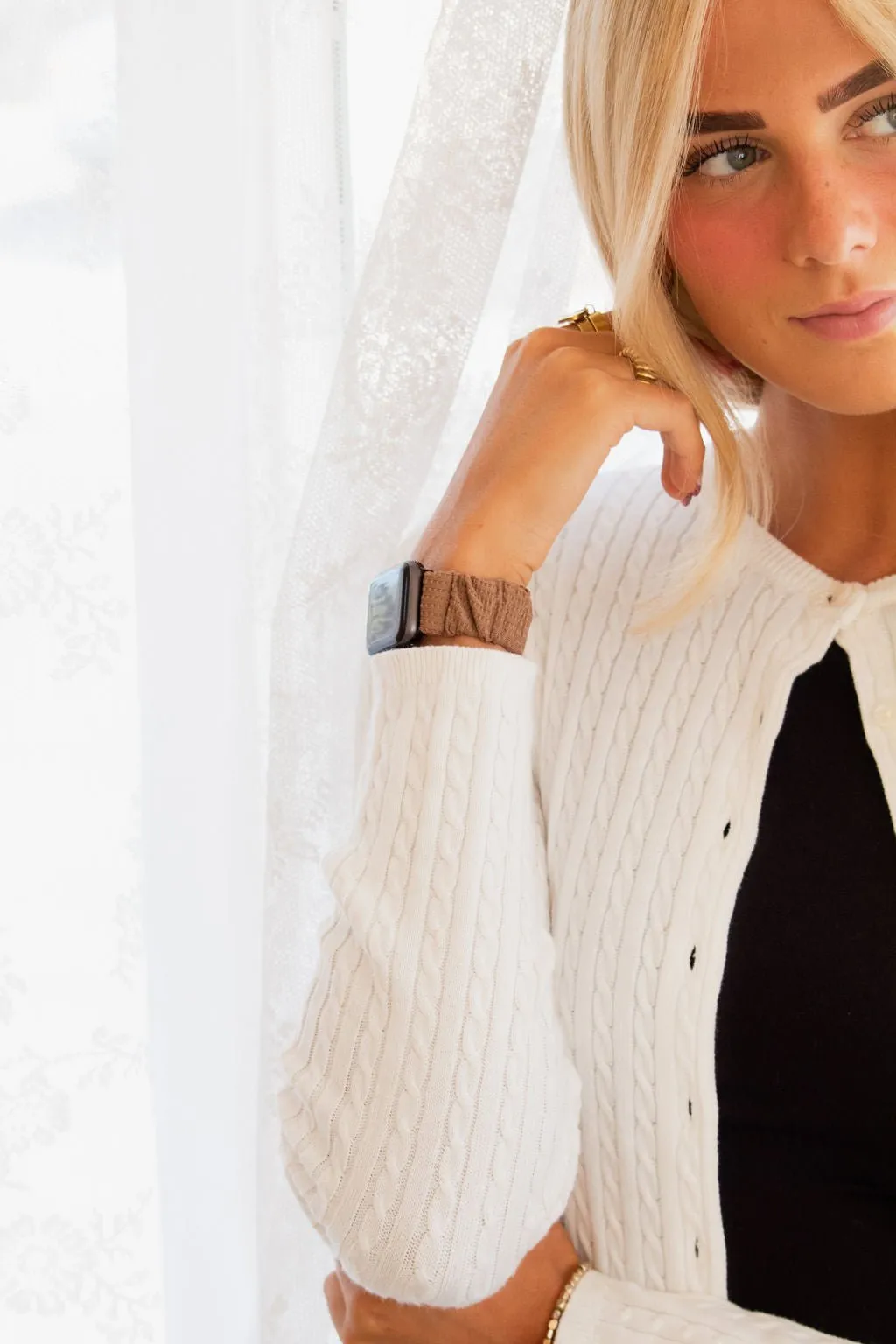 Brown Waffle Scrunchie Band Compatible with Apple Watch Andi
