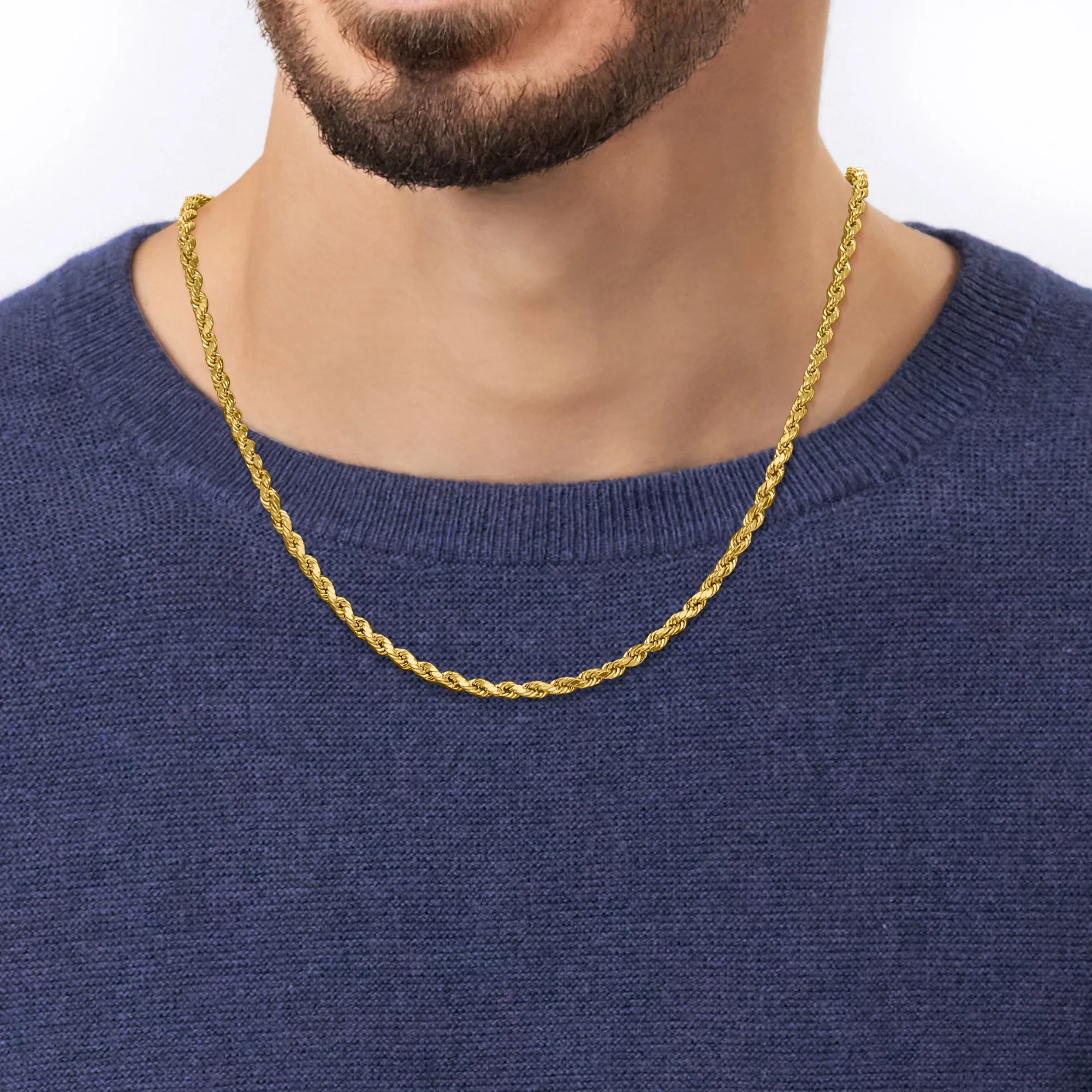 Canaria Men's 4mm 10kt Yellow Gold Rope Chain Necklace