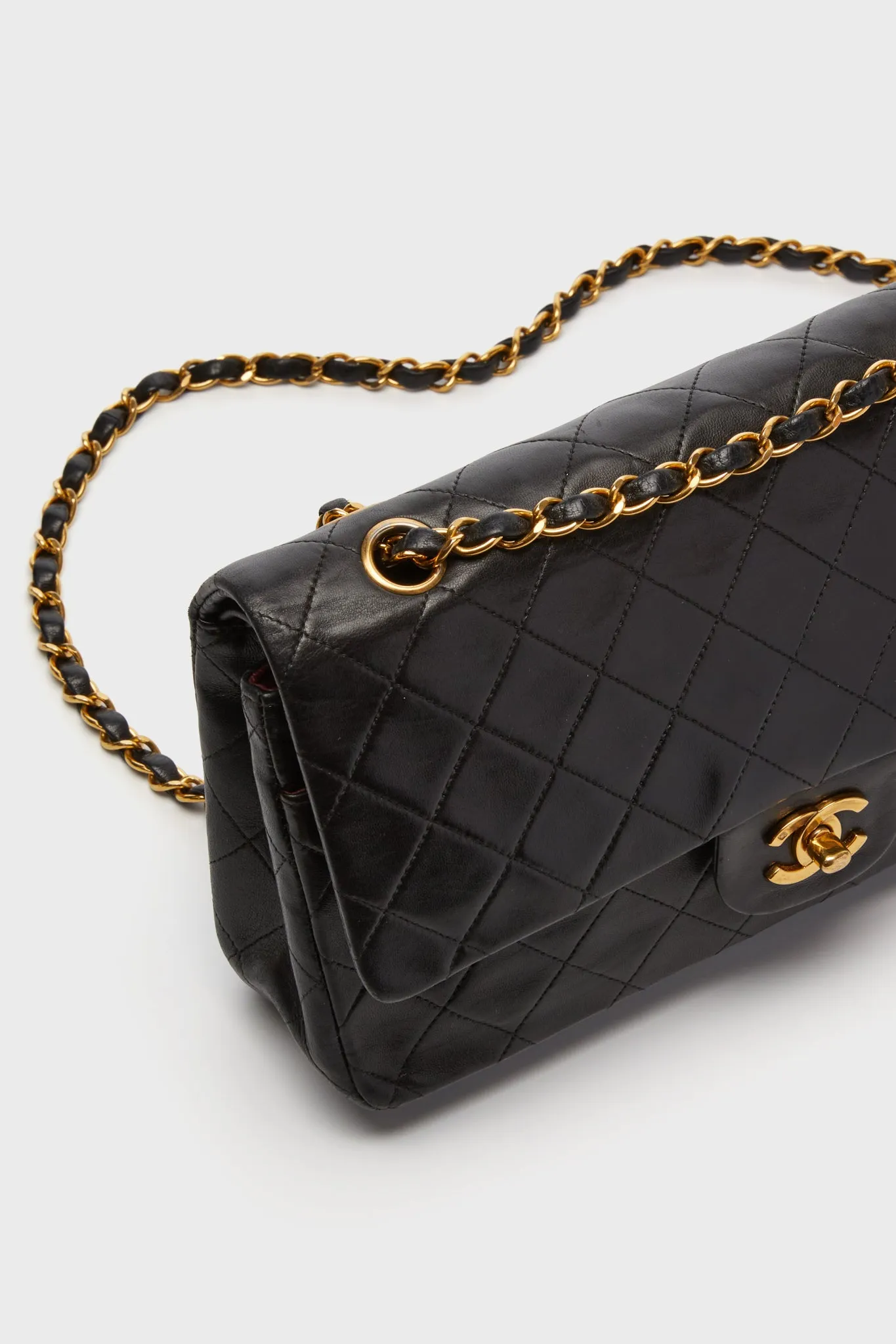 CHANEL Black Lambskin Medium Vintage Classic Double Flap Shoulder Bag