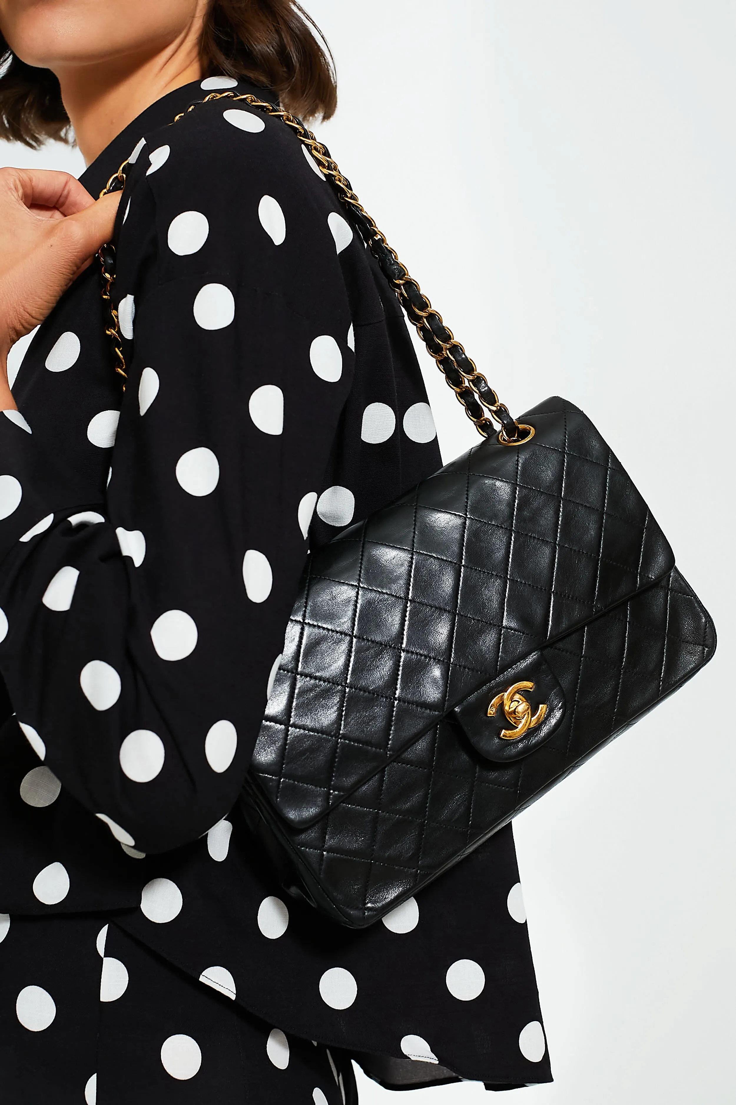 CHANEL Black Lambskin Medium Vintage Classic Double Flap Shoulder Bag