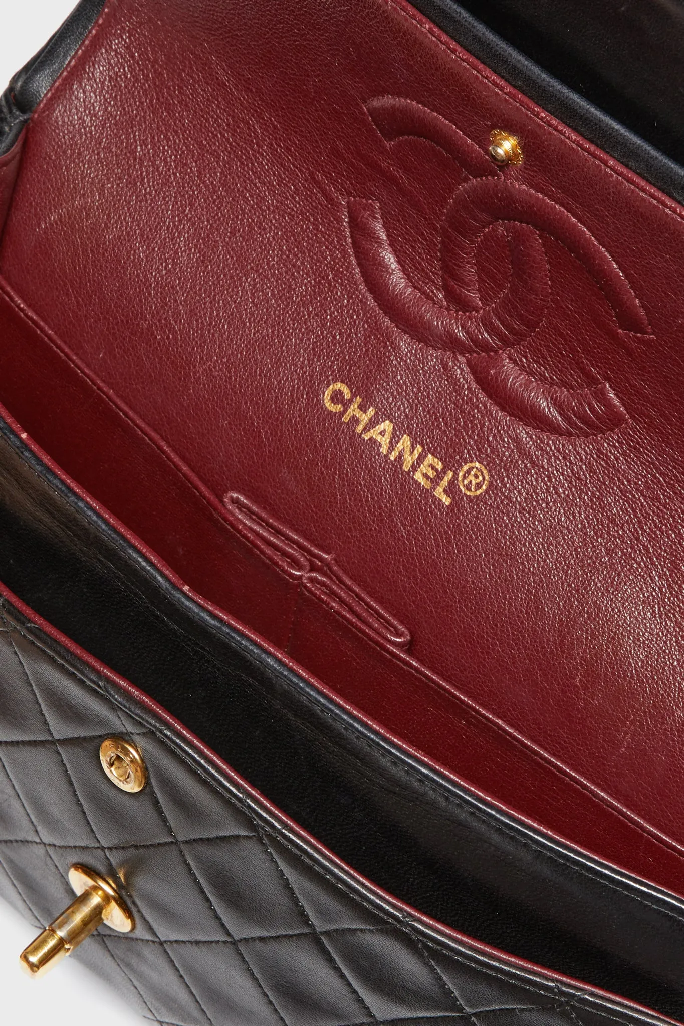 CHANEL Black Lambskin Medium Vintage Classic Double Flap Shoulder Bag