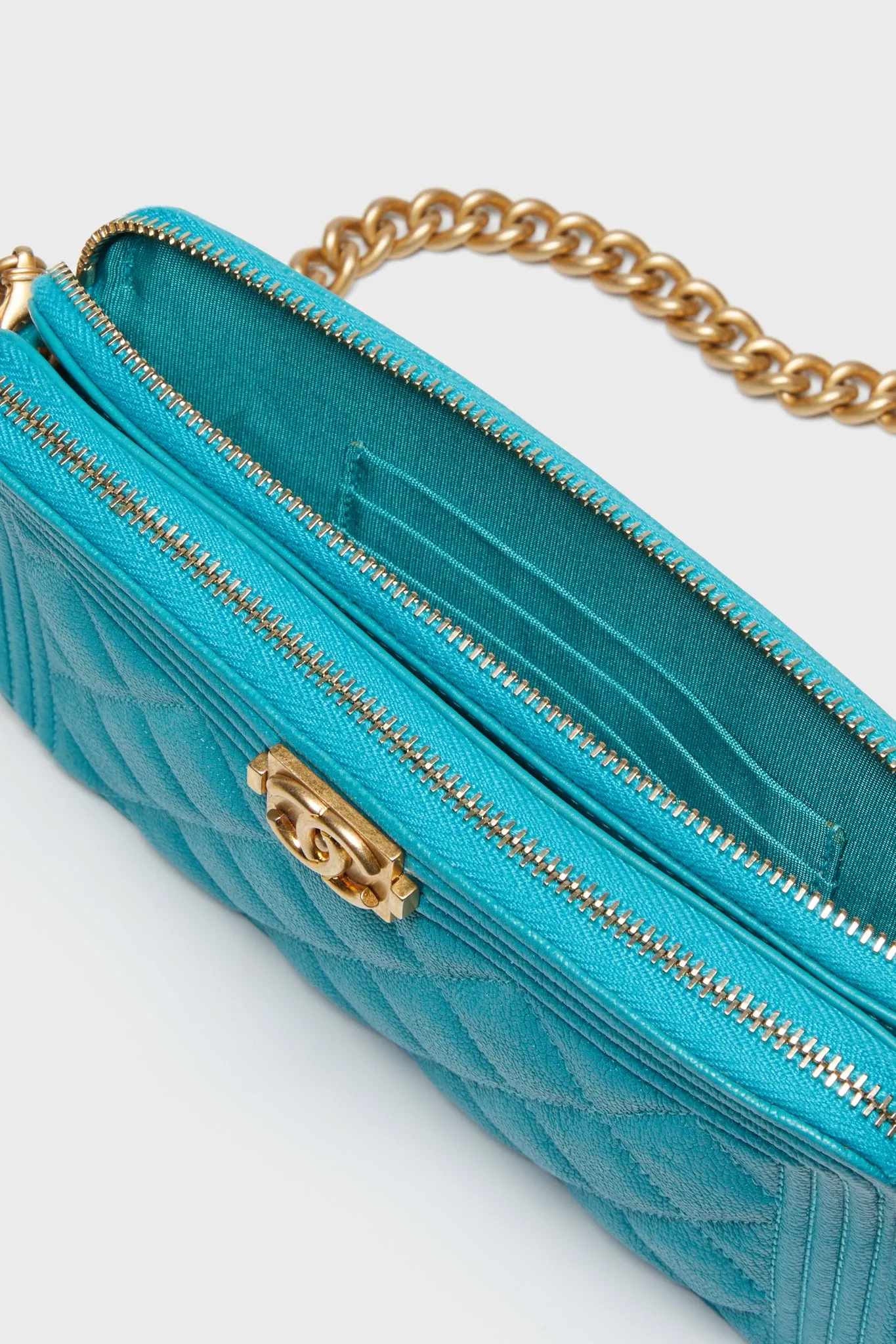 CHANEL Blue Caviar Boy Wallet On Chain