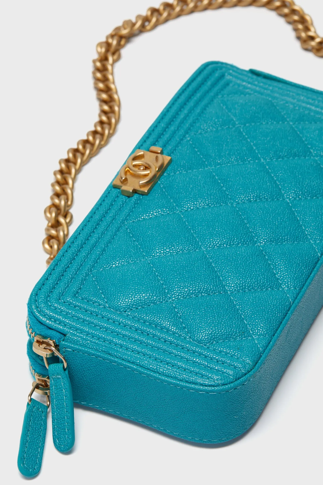 CHANEL Blue Caviar Boy Wallet On Chain