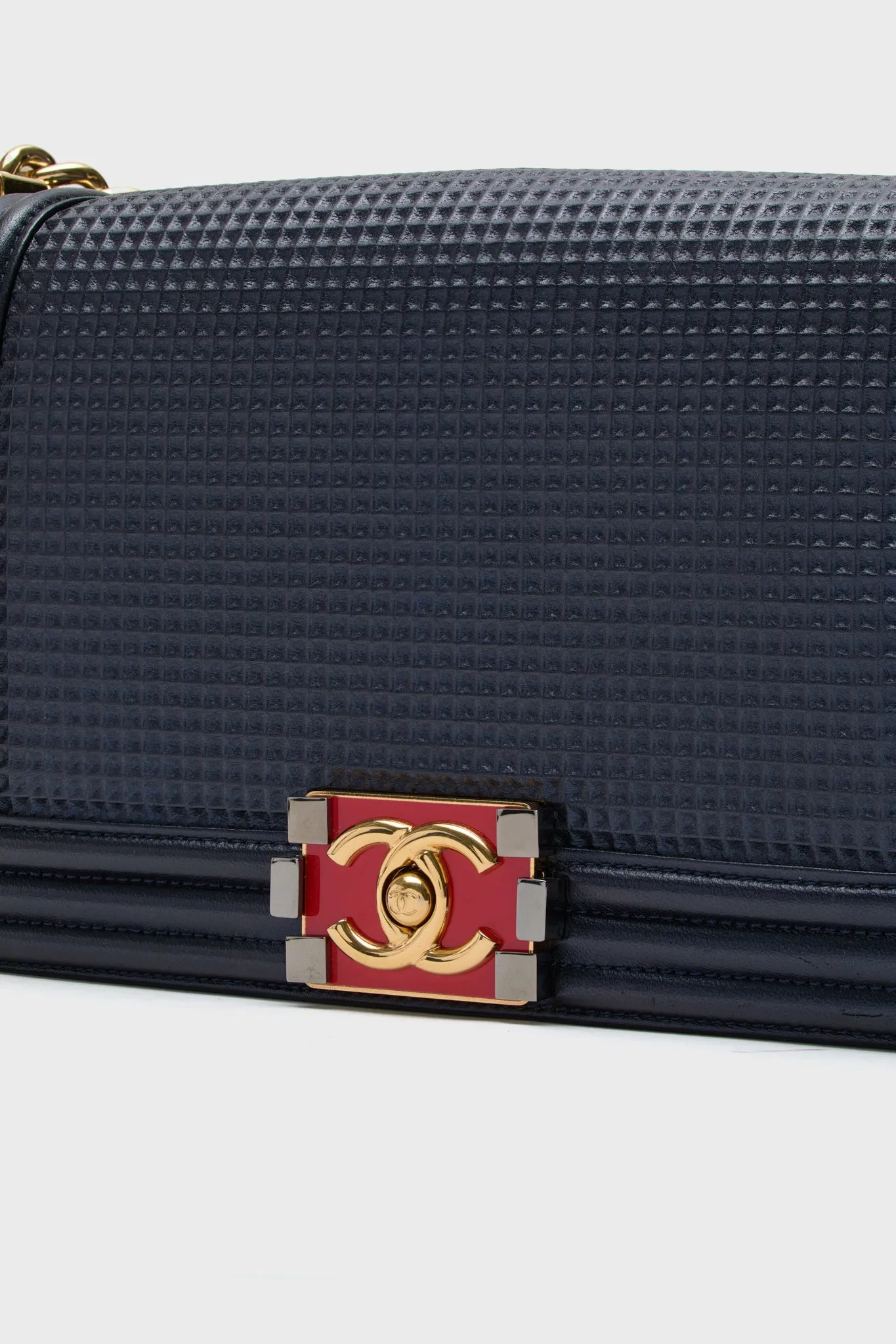 Chanel Boy Embossed Bicolor Shoulder Bag
