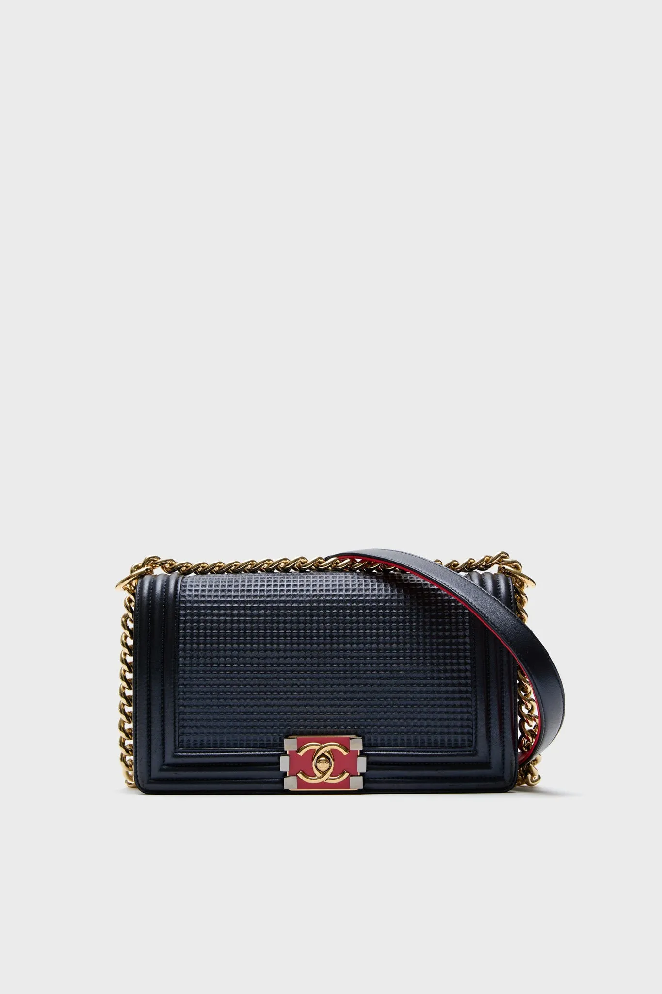 Chanel Boy Embossed Bicolor Shoulder Bag