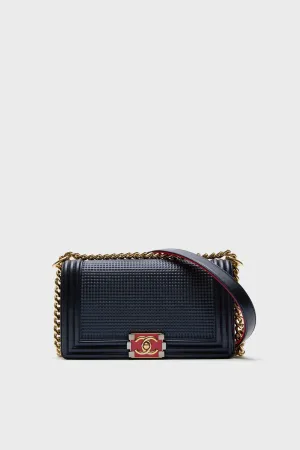 Chanel Boy Embossed Bicolor Shoulder Bag