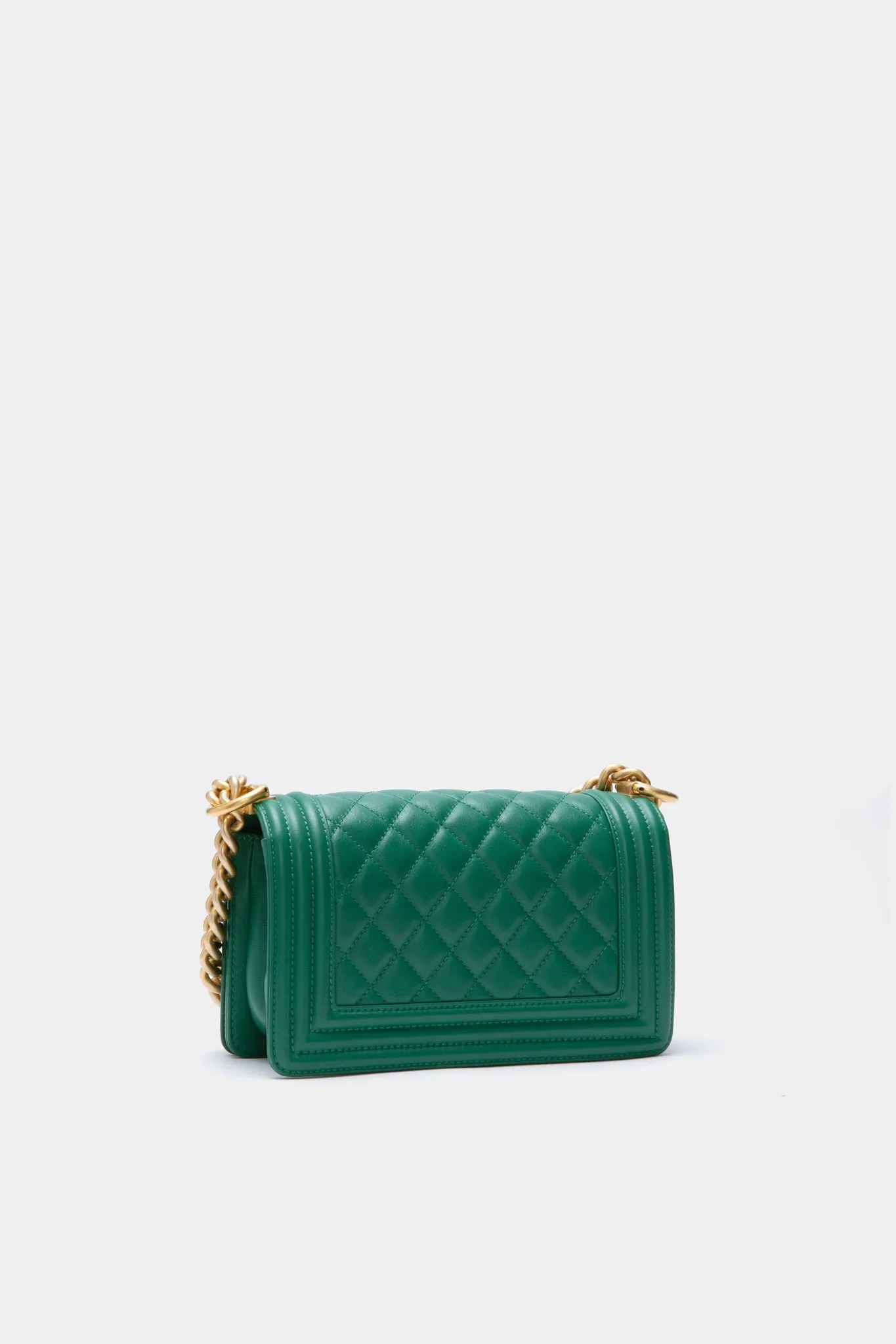 CHANEL Green Diamond Pattern Leather Chain Shoulder Bag