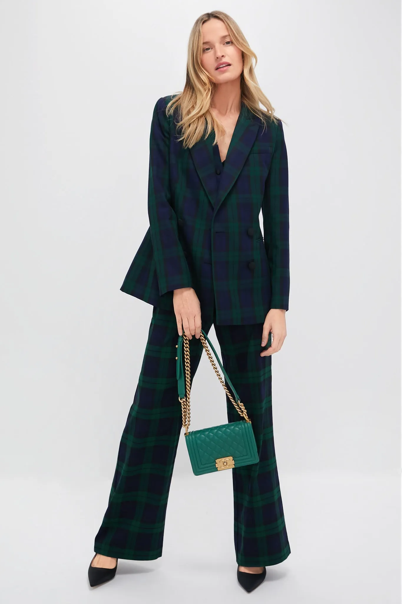 CHANEL Green Diamond Pattern Leather Chain Shoulder Bag