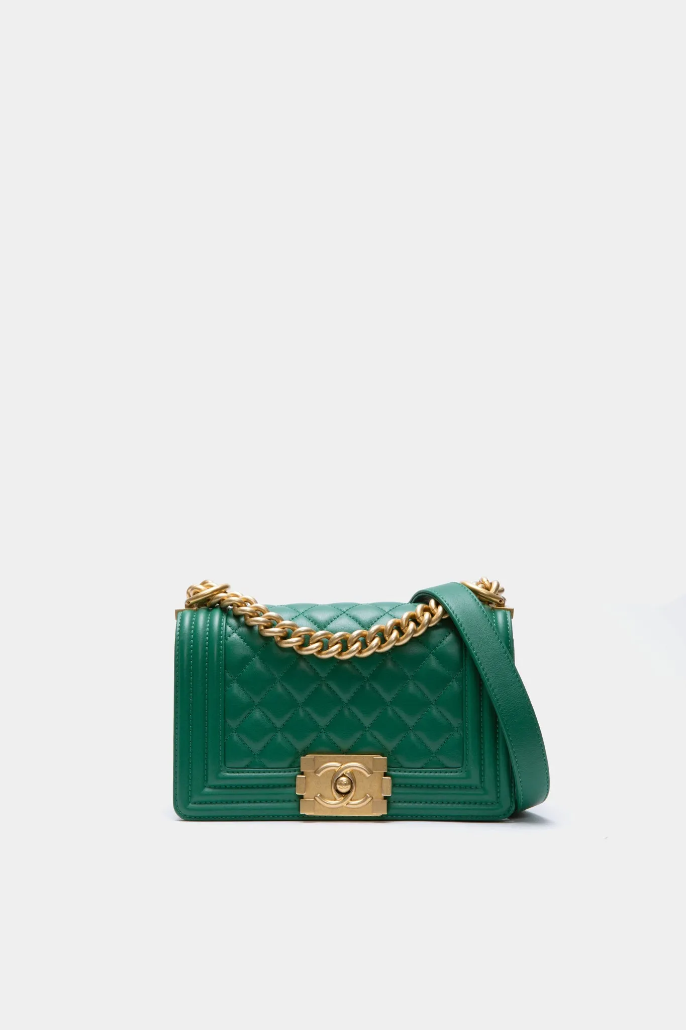 CHANEL Green Diamond Pattern Leather Chain Shoulder Bag