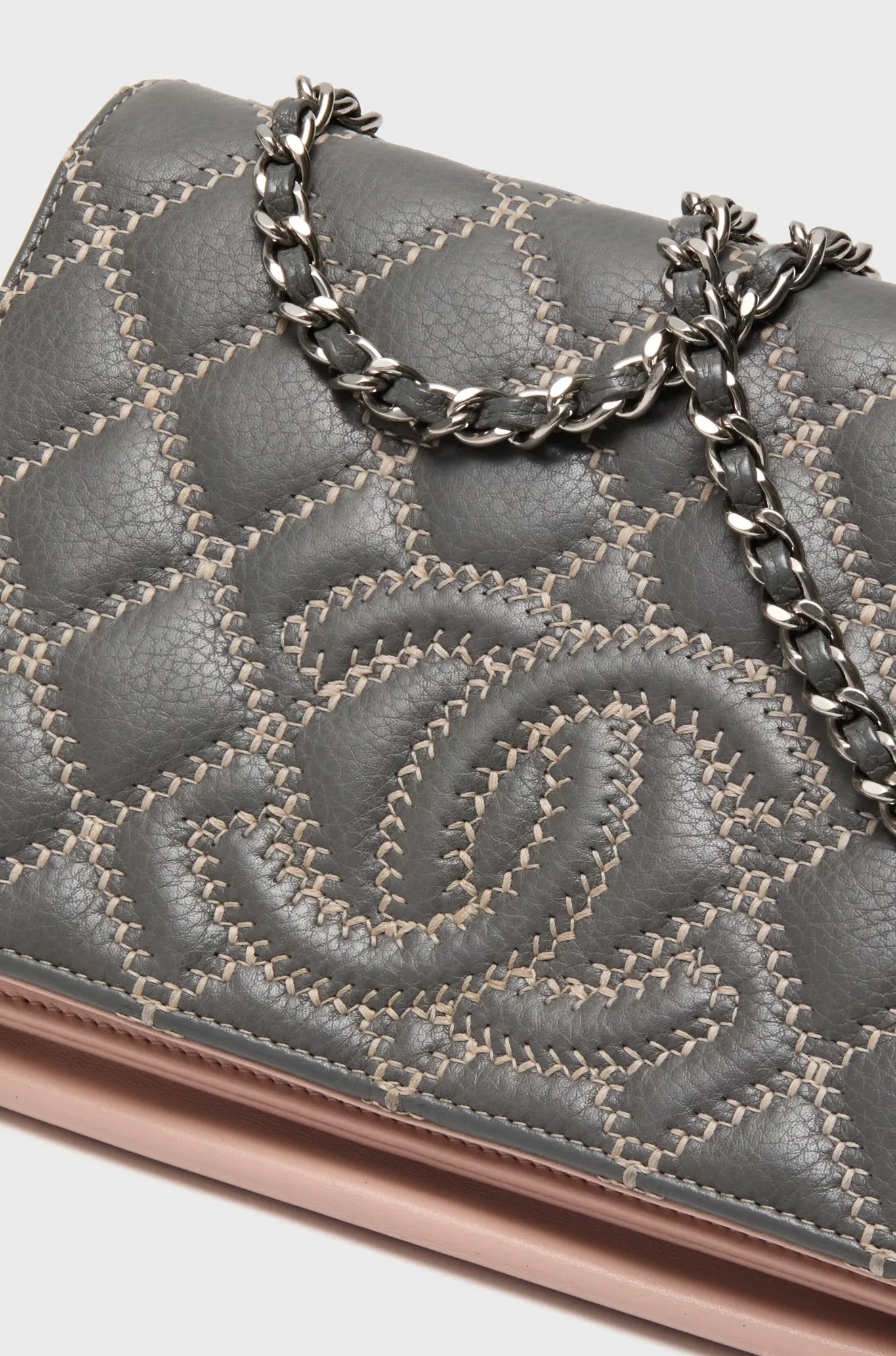 CHANEL Grey Wild Stitch Wallet on Chain