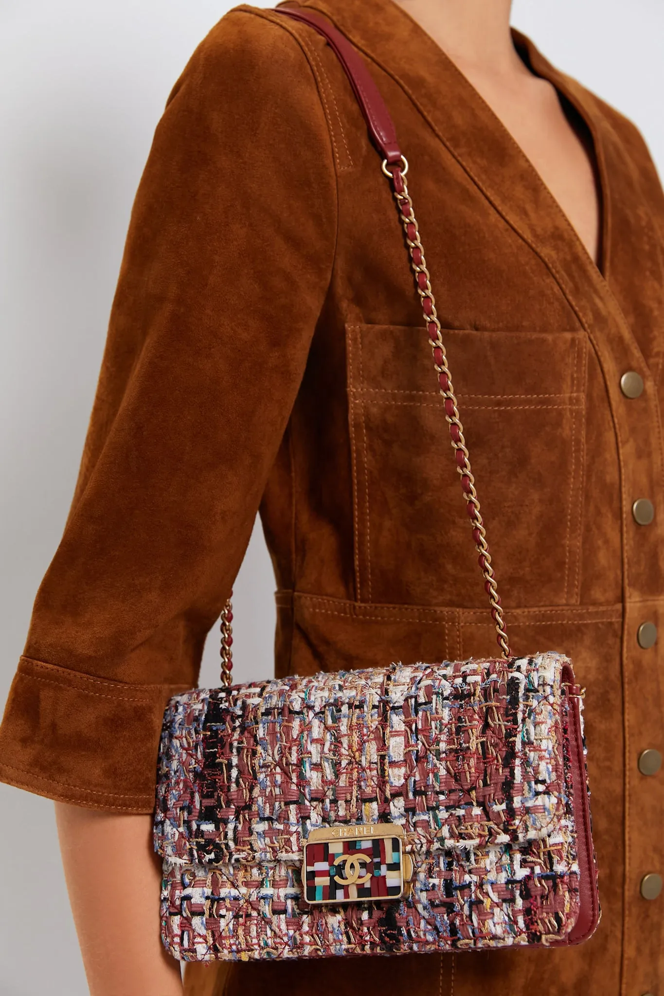 CHANEL Red Tweed Beauty Lock Flap Bag