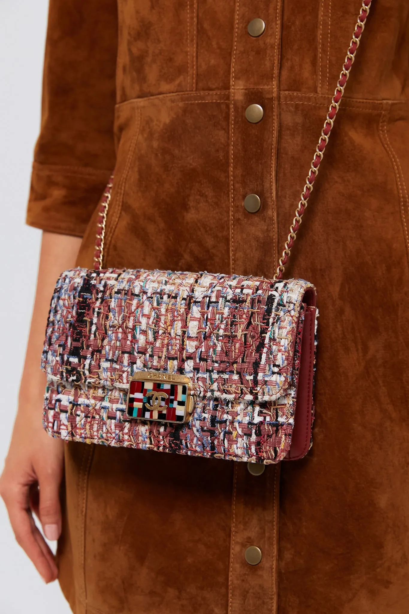 CHANEL Red Tweed Beauty Lock Flap Bag