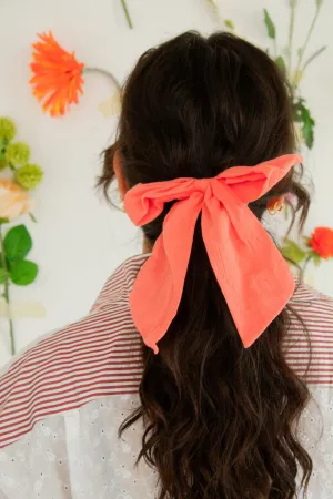 Coral Long Bow Scrunchie Andi