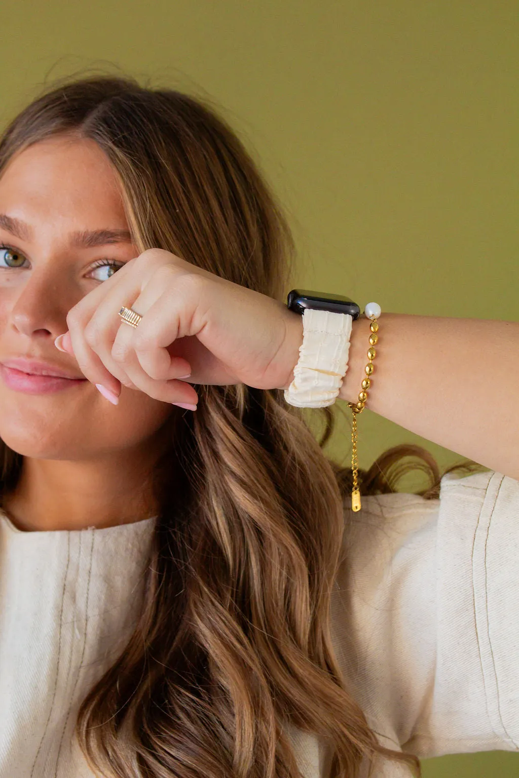 Cream Ruffle Scrunchie Watch Band Andi