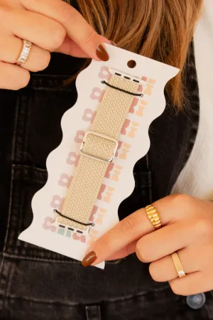 Cream Thick Weaved Adjustable Elastic Watch Band Andi