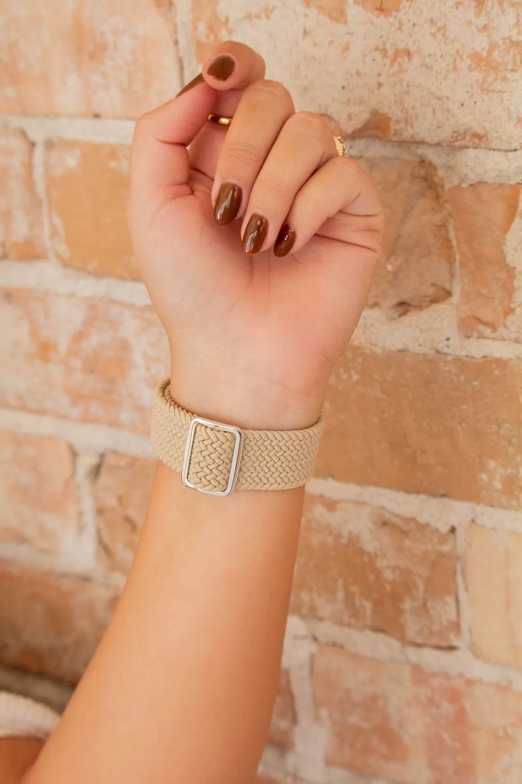 Cream Thick Weaved Adjustable Elastic Watch Band Andi