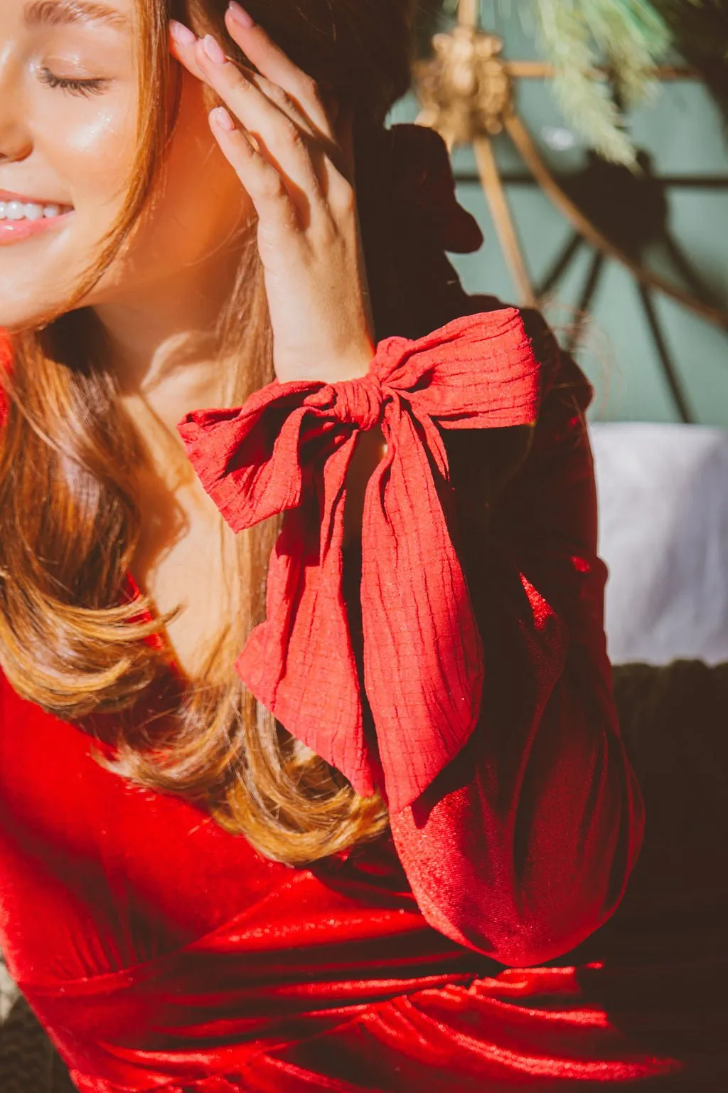 Crimson Long Bow Scrunchie Andi