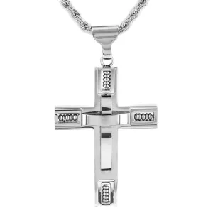 Crucible Beaded Layered Stainless Steel Cross Pendant