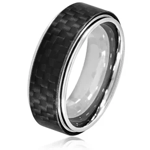 Crucible Los Angeles Men's High Polish Stainless Steel Carbon Fiber Overlay Comfort Fit Ring