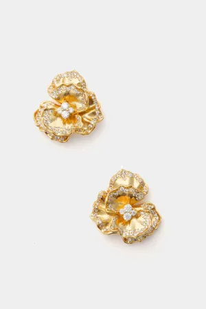 Embellished Golden Pansy Earrings