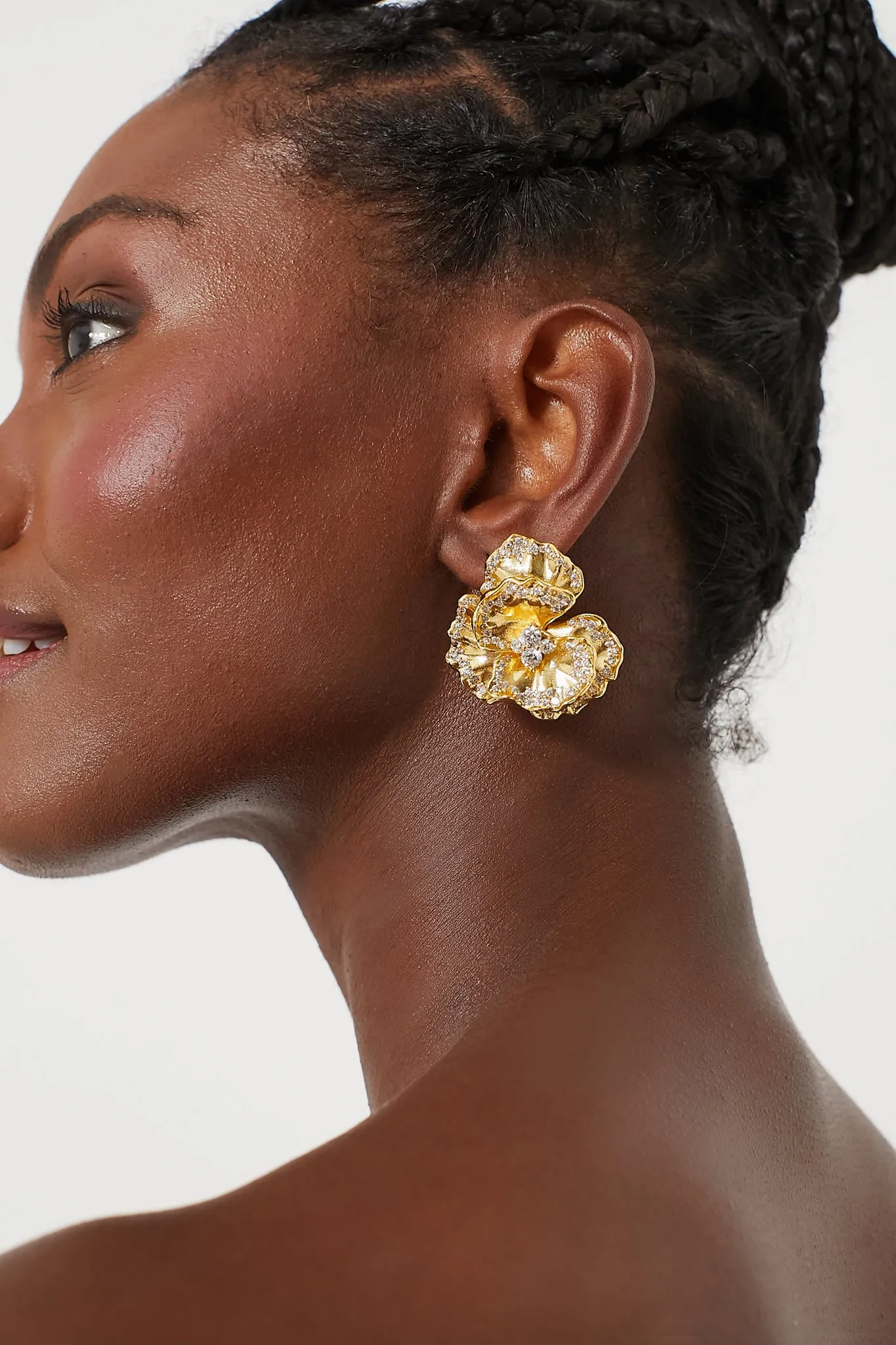 Embellished Golden Pansy Earrings