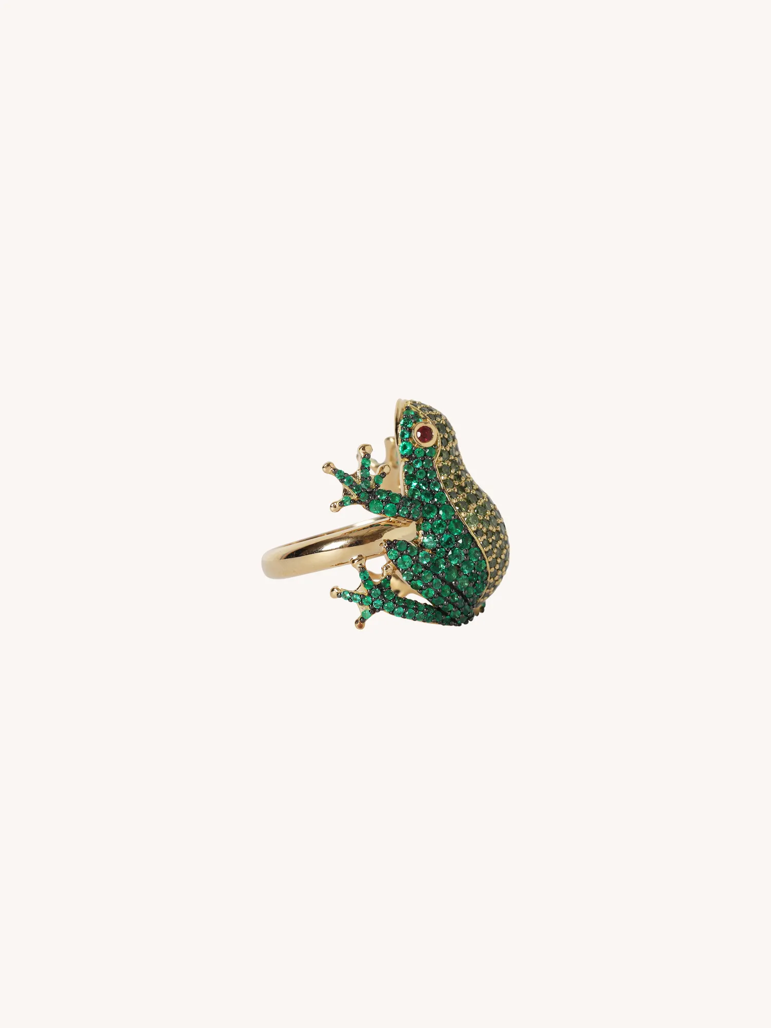 EMERALD, GREEN DIAMOND & RUBY FROG RING