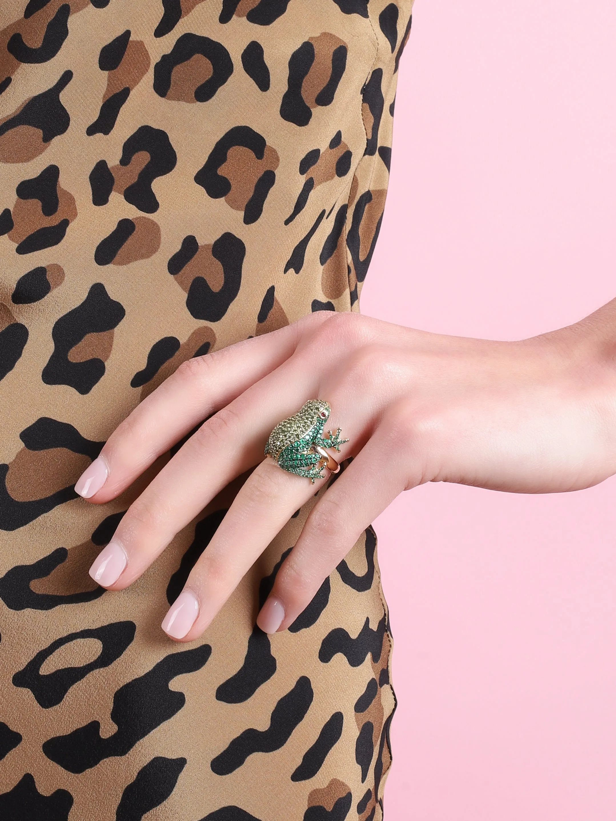 EMERALD, GREEN DIAMOND & RUBY FROG RING