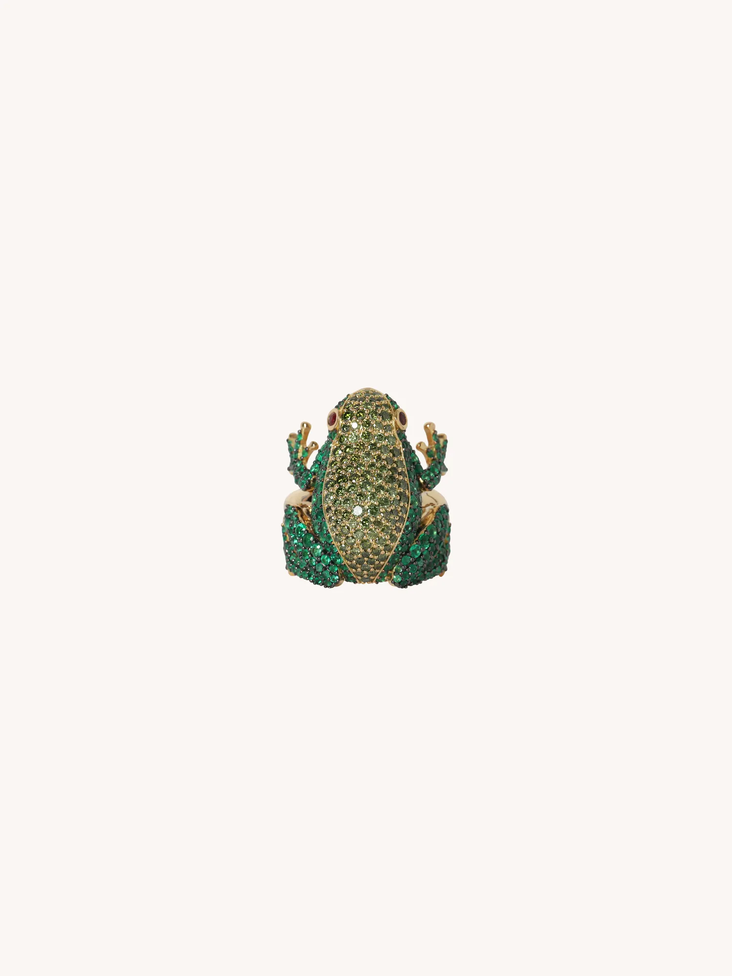 EMERALD, GREEN DIAMOND & RUBY FROG RING