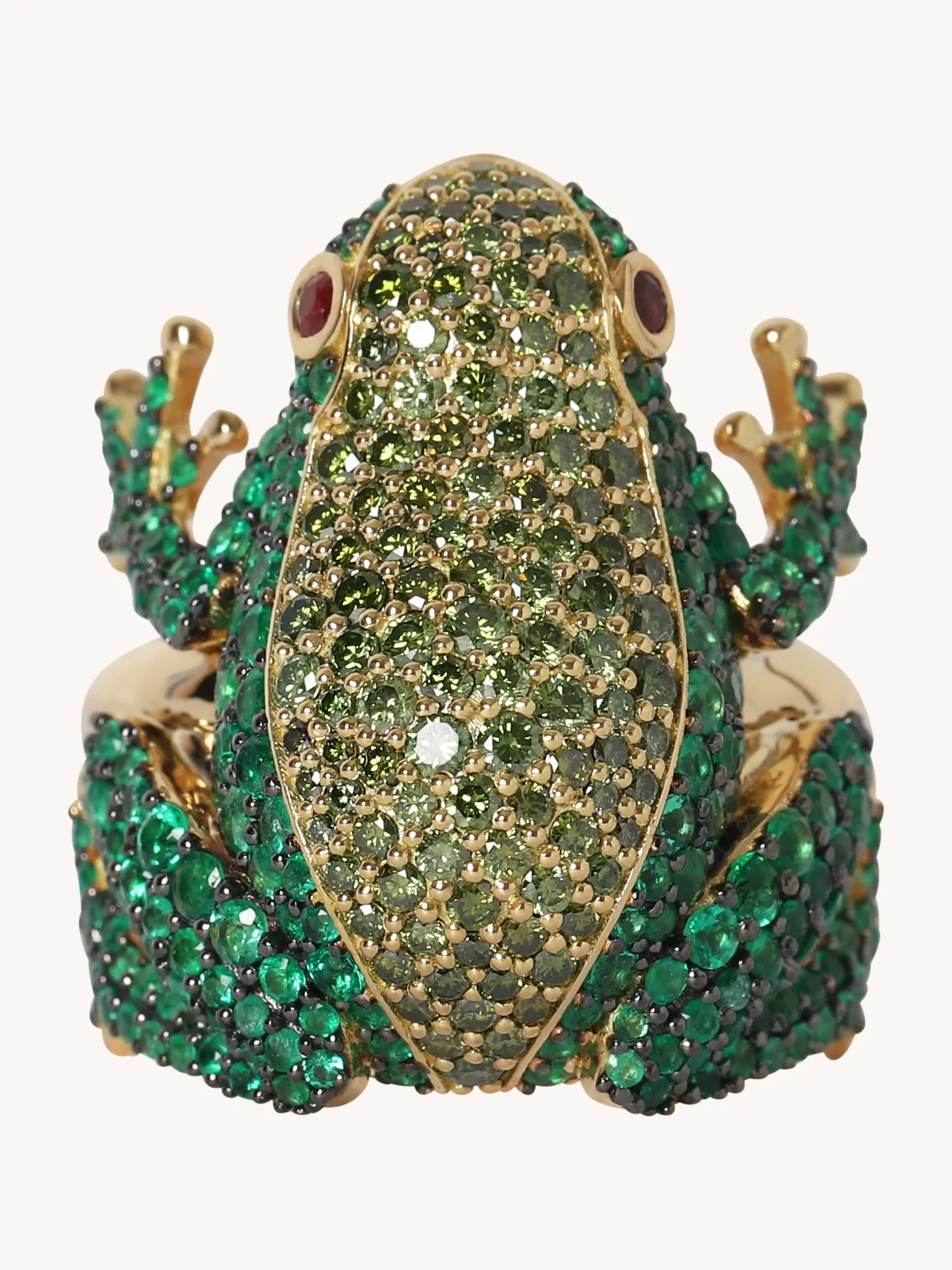 EMERALD, GREEN DIAMOND & RUBY FROG RING