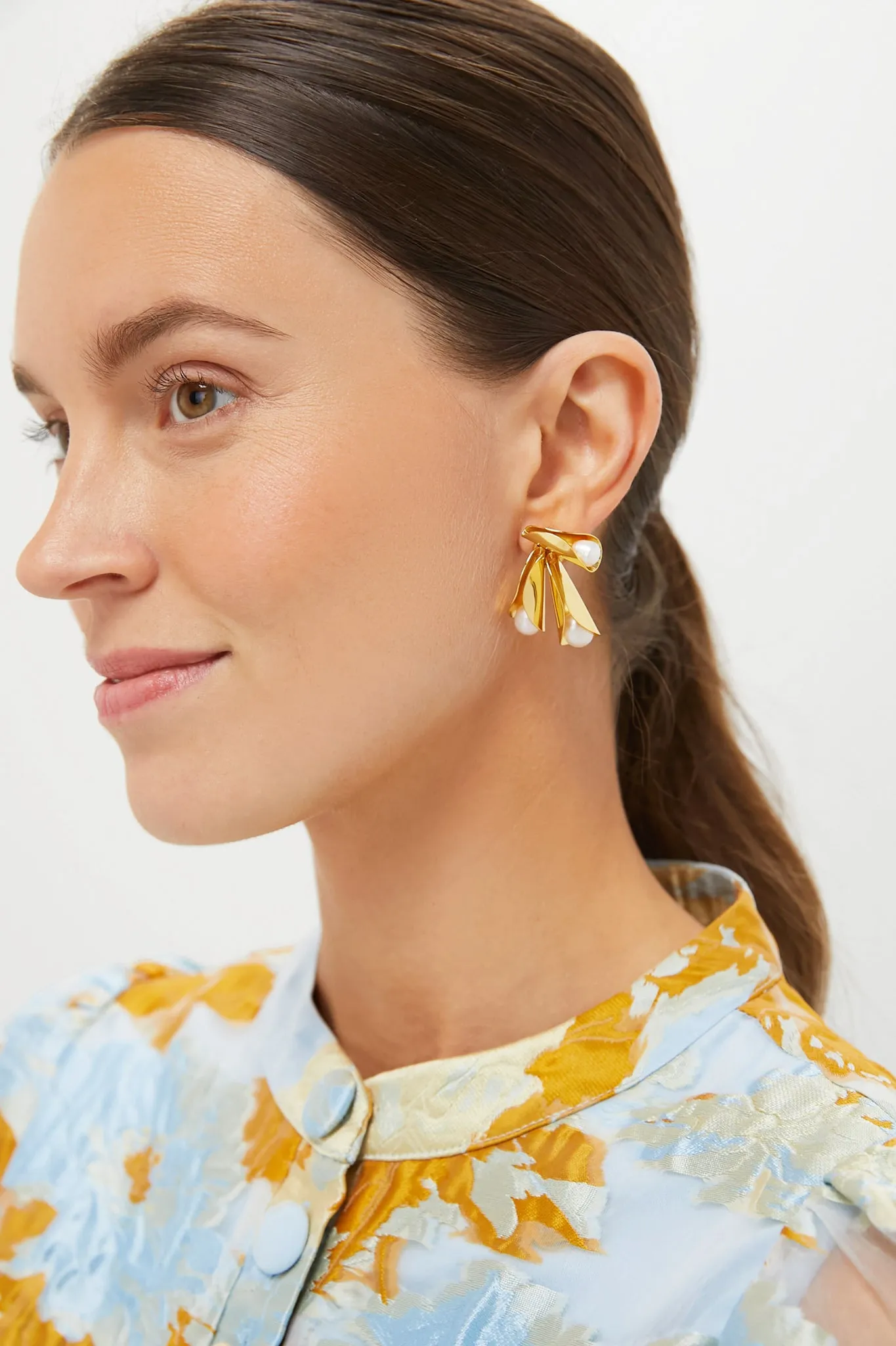 Gold and Pearl Tressa Earrings