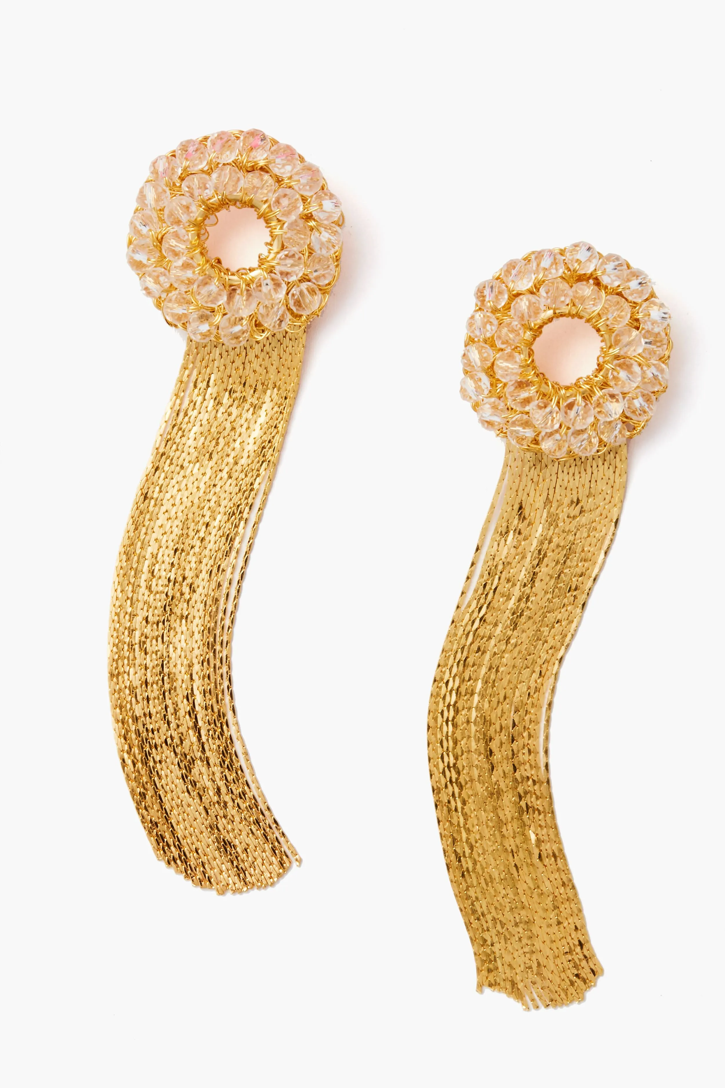 Gold Crystal Clear Fringe Earrings