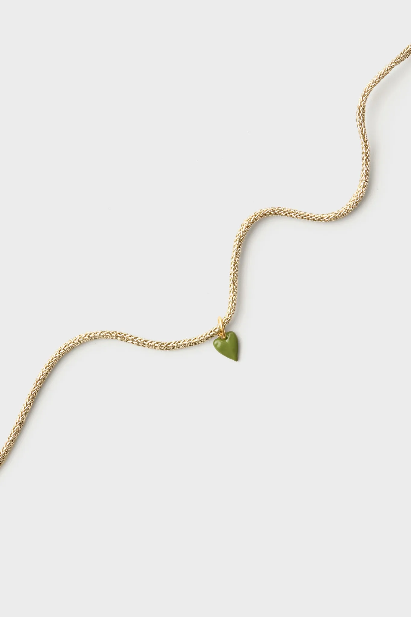 Gold Lurex Cord Bracelet with Mini Green Enamel Heart