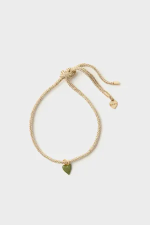 Gold Lurex Cord Bracelet with Mini Green Enamel Heart