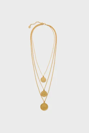 Gold Moroccan Coin Three-Chain Necklace