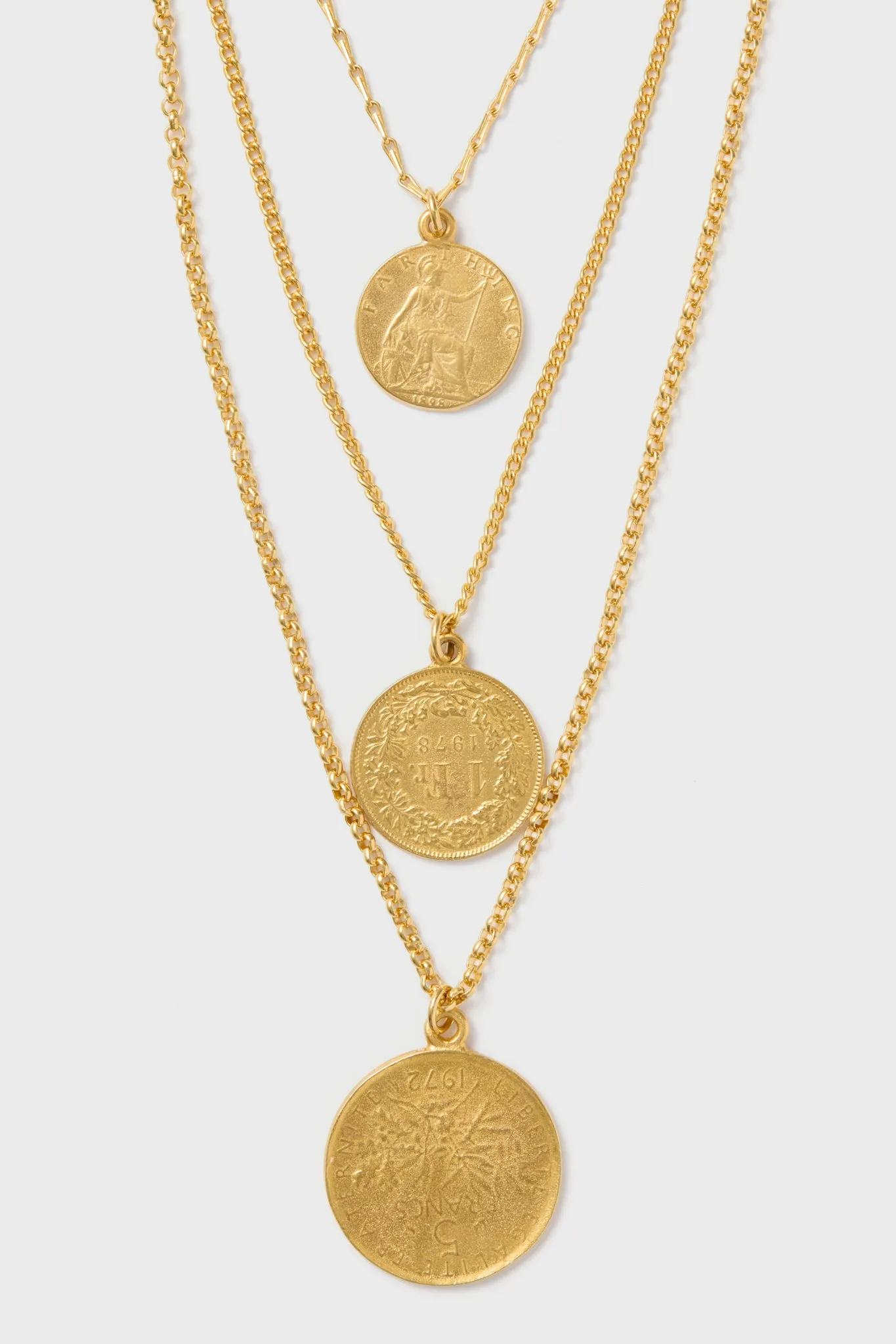 Gold Moroccan Coin Three-Chain Necklace