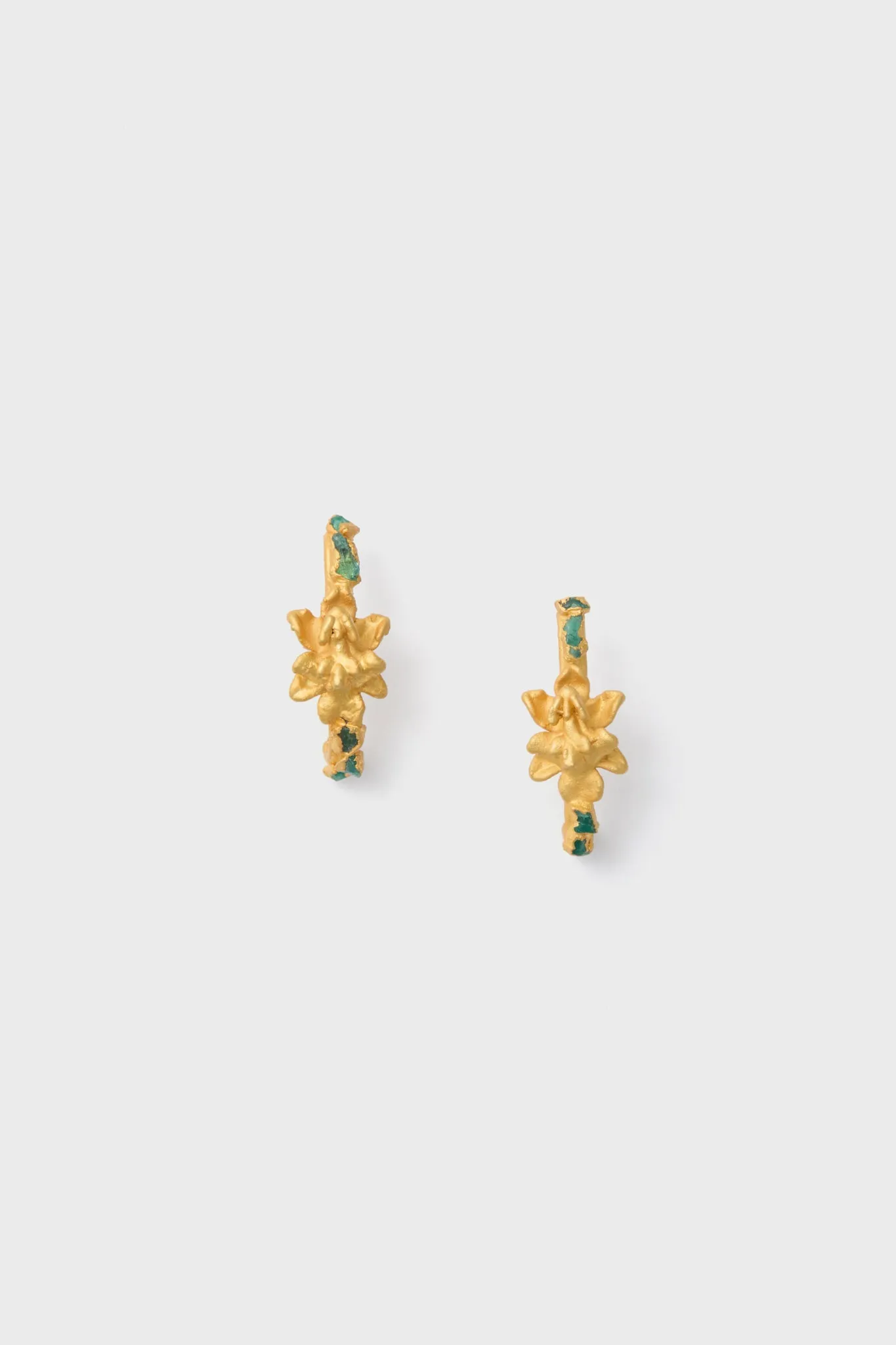 Gold Sigmatoxtails Studs and Rough Emeralds